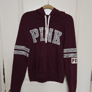 PINK Victoria's Secret Maroon Hoodie with White Accents